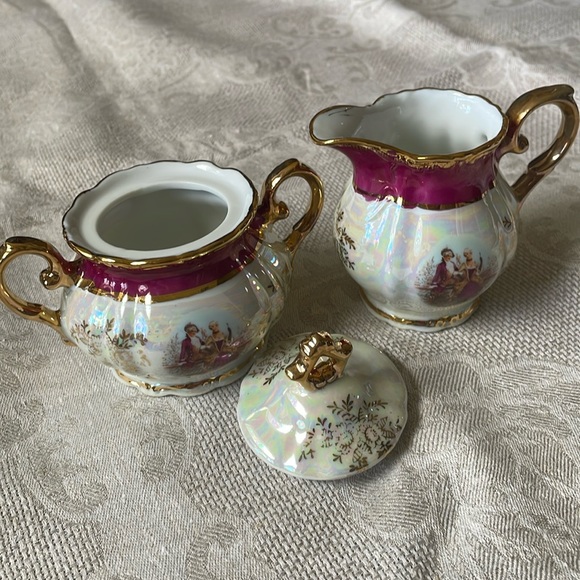 USA Imports Cosmos Japan iridescent porcelain Creamer Pitcher & sugar bowl - Picture 6 of 8